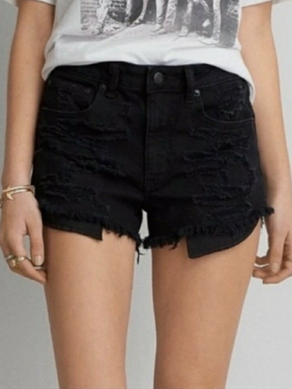 American Eagle Hi-Rise Festival Black Distressed Shorts